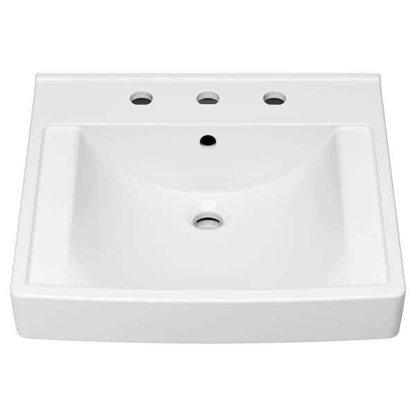 American Standard Decorum Vitreous China Wall-Hung Rectangle Vessel Sink with 8 in. Widespread Faucet Holes in White