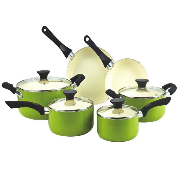 Cook N Home 10-Piece Green Cookware Set with Lids