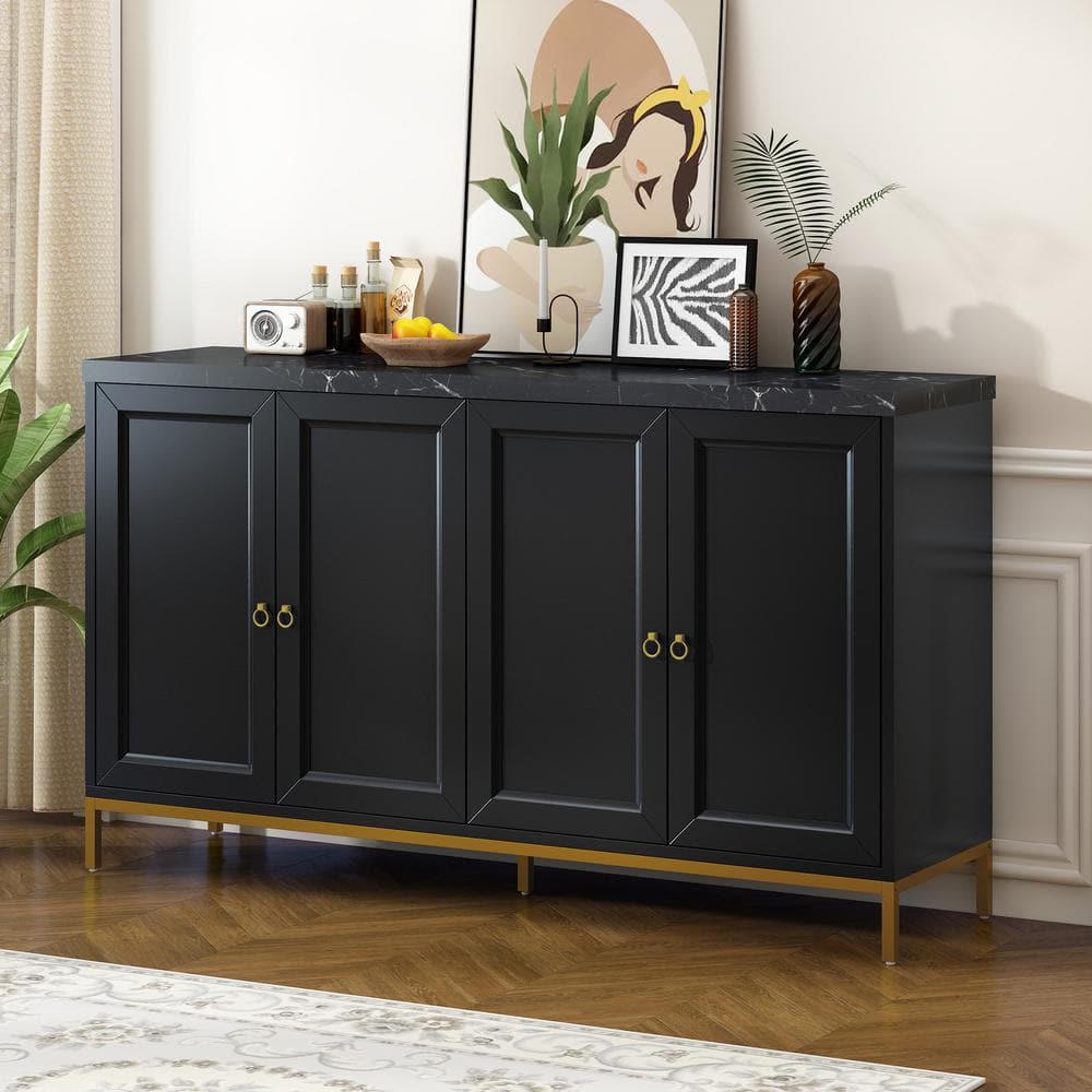 Harper & Bright Designs Black Faux Marble 59.3 in. Sideboard with ...