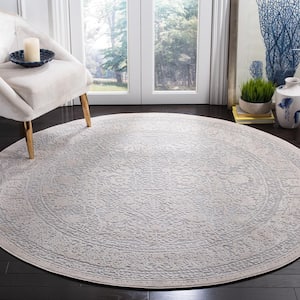 Reflection Light Gray/Cream 8 ft. x 8 ft. Border Distressed Round Area Rug