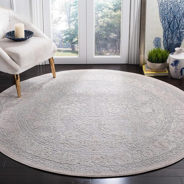 Reflection Light Gray/Cream 8 ft. x 8 ft. Border Distressed Round Area Rug