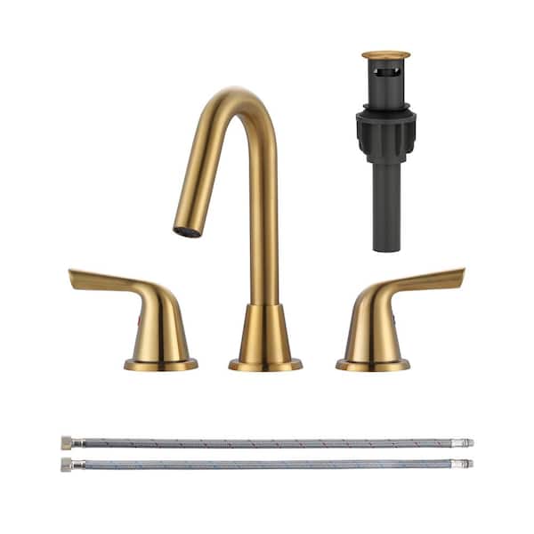 WOWOW 8 in. Widespread Double Handle Bathroom Faucet in Gold