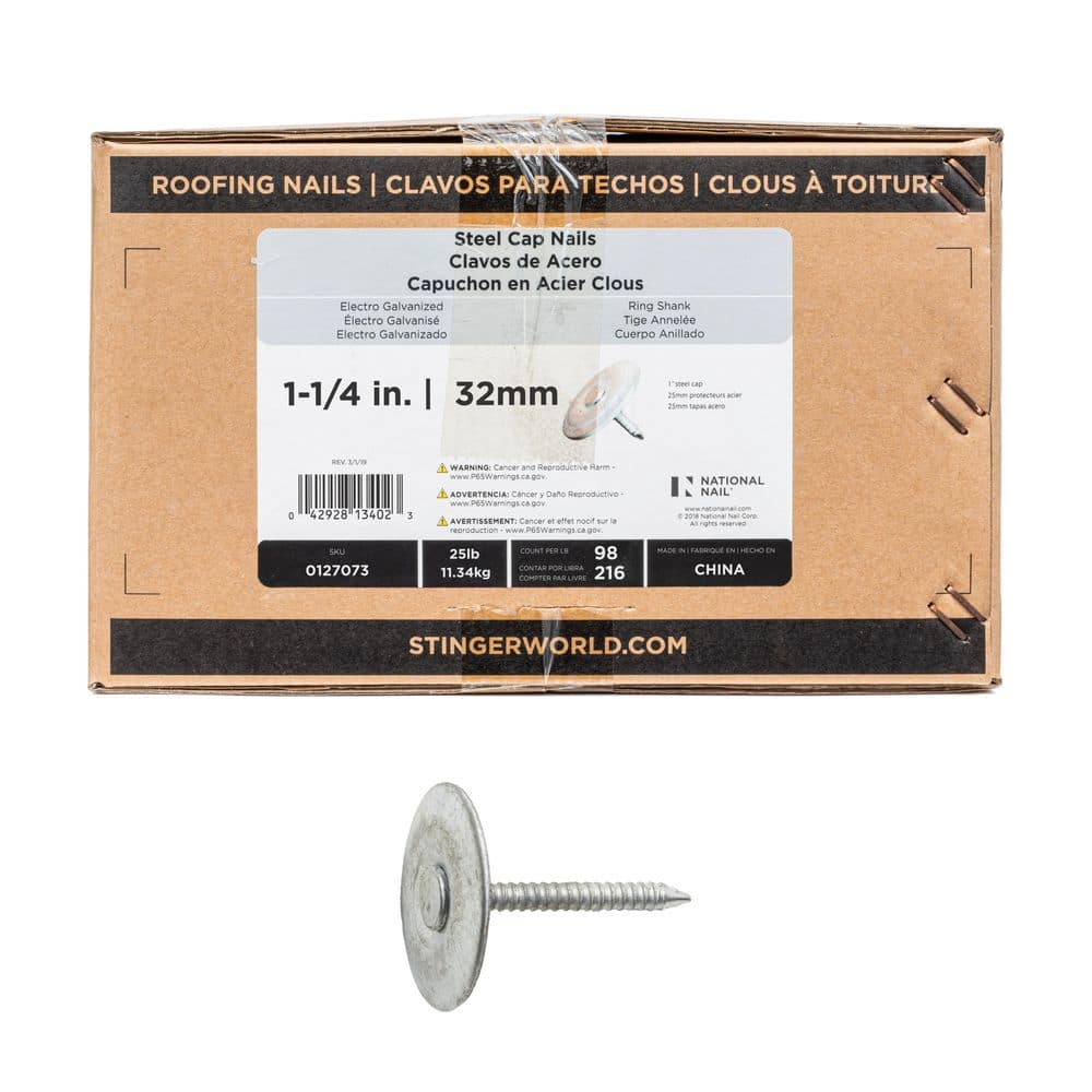 1-1/4 in. x 12-Gauge Electro Galvanized Ring Shank Steel Cap Non-Collated Roofing Nail (25 lbs. ) price history on PriceWatchPro