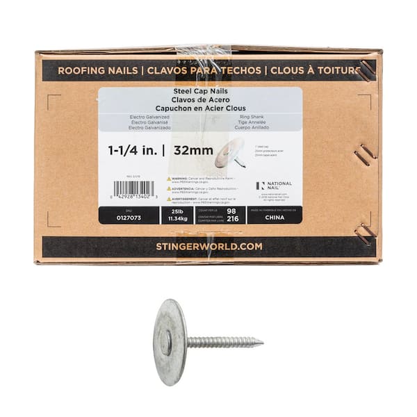 1-1/4 in. x 12-Gauge Electro Galvanized Ring Shank Steel Cap Non-Collated Roofing Nail (25 lbs.)