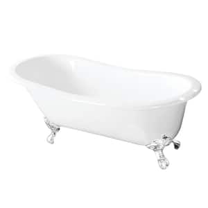 57 in. Cast Iron Slipper Clawfoot Bathtub in White with 7 in. Deck Holes, Feet in White