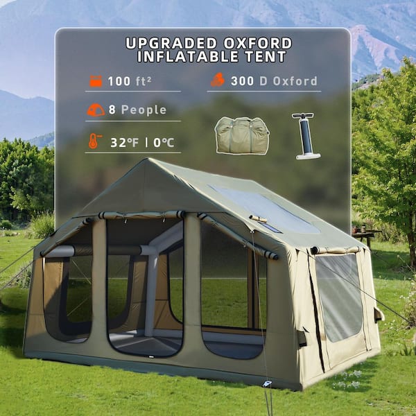 DSNAPE 4-Season 10 ft. x 8 ft. Green Inflatable Camping Tent with