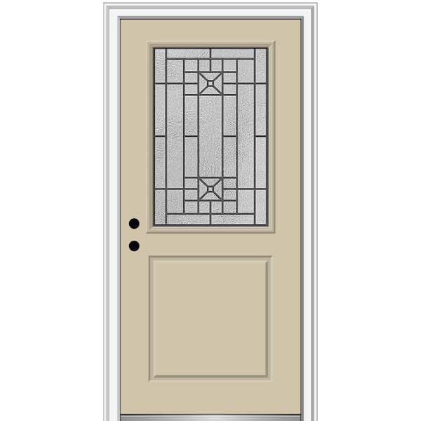 MMI Door 32 in. x 80 in. Courtyard Right-Hand 1/2-Lite Decorative Painted Fiberglass Smooth Prehung Front Door, 6-9/16 in. Frame