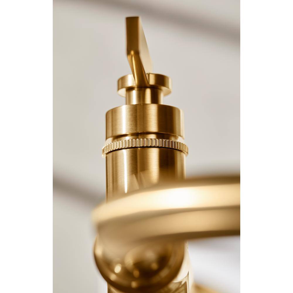 Vibrant Brushed Moderne Brass Floor-Mount Bath Filler with Handshower