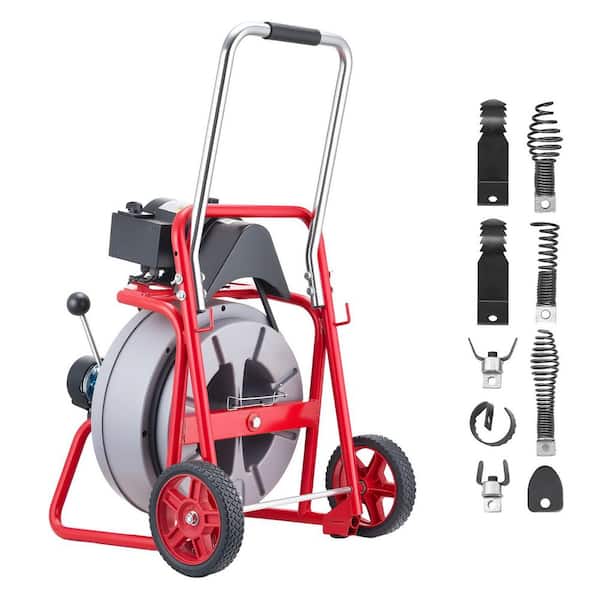 Drain Cleaner Machine 100 ft. x 1/2 in. Auto Feed Sewer Snake Drain Auger on Wheels Portable Drain Cleaning Machine