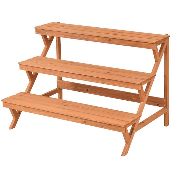 Costway 35.43 in. L x 23.62 in. W x 23.62 in. H Shelves Indoor/Outdoor Yellow Plant Stand (3-Tier)