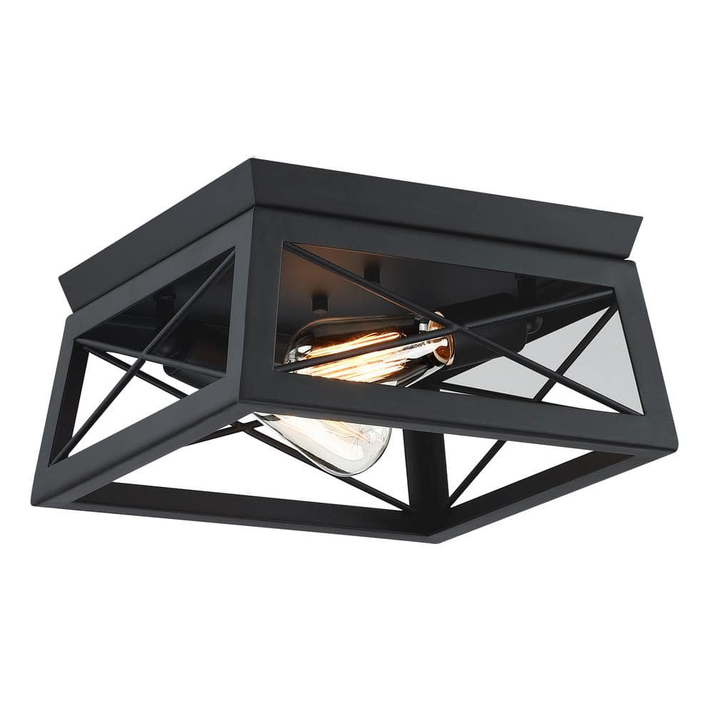Matte Black Farmhouse 2-Light Flush Mount Ceiling Fixture