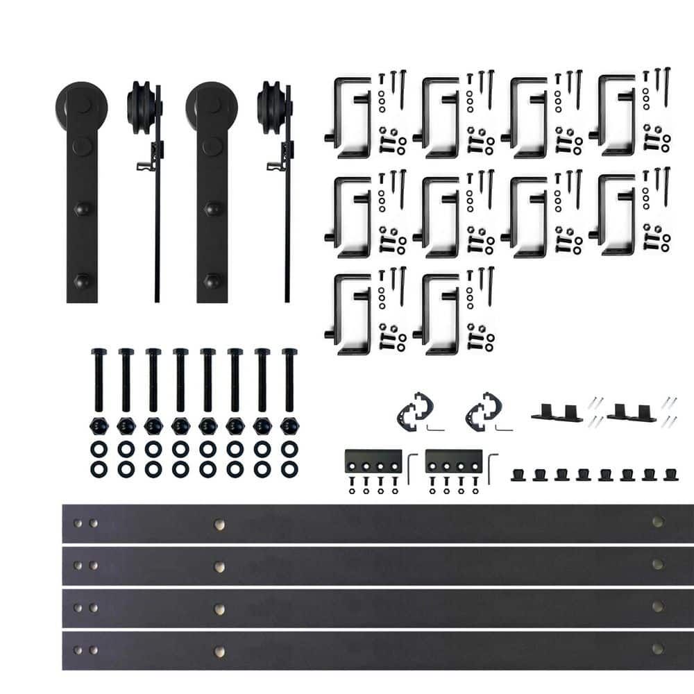 12 ft./144 in. Black Rustic Double Track Bypass U-Shape Sliding Barn Door Hardware Kit - Straight Design Roller price history on PriceWatchPro