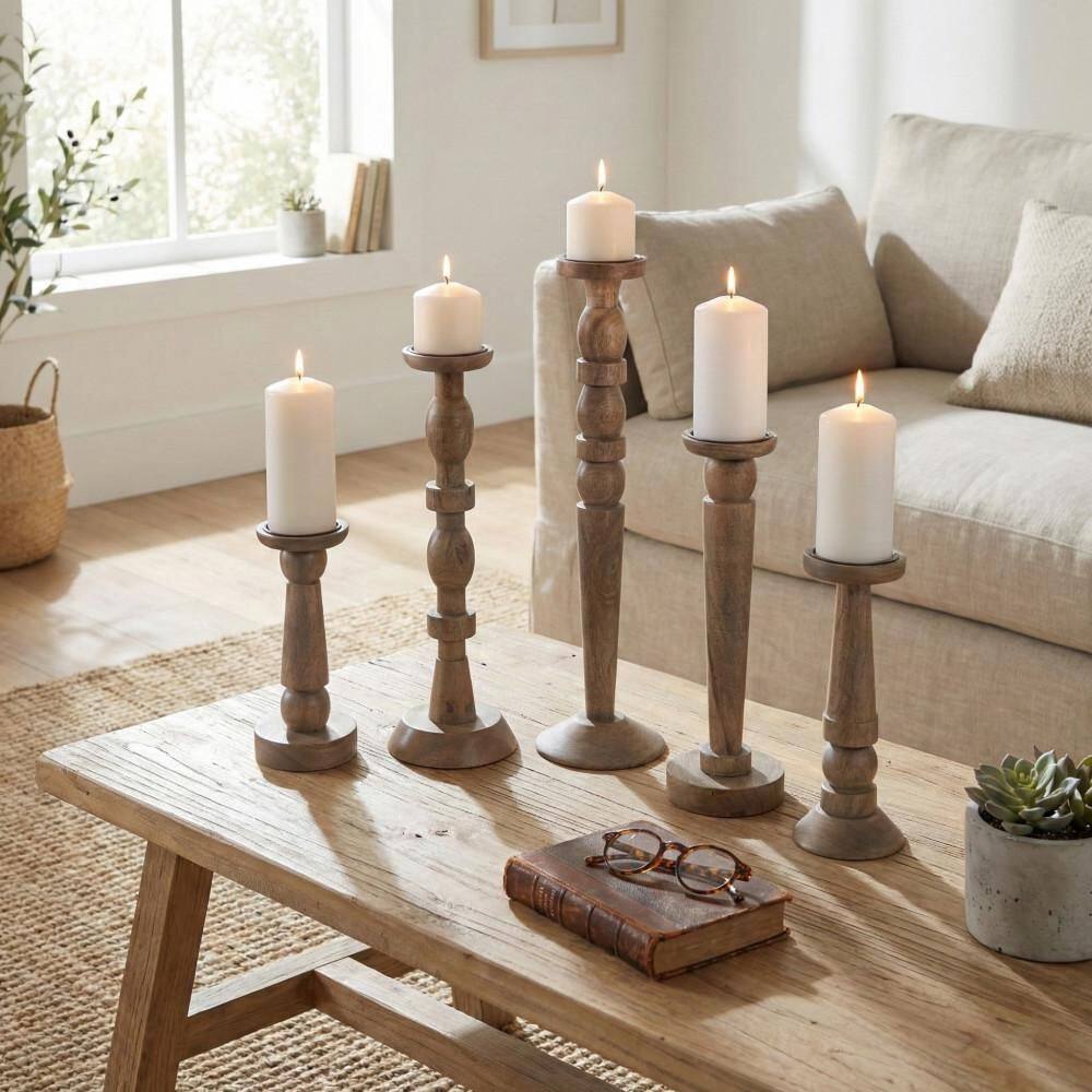 6 in. x 22 in. Dark Brown Wood Decorative Candle Holders (Set of 5) price history on PriceWatchPro
