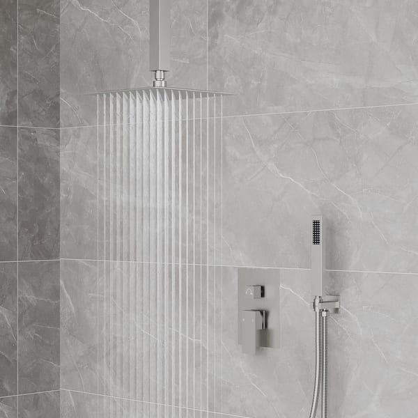 Single Handle 2-Spray Wall Mount 10 in. Shower Faucet 2.5 GPM with Adjustable Heads in. Brushed Nickel (Valve Included)