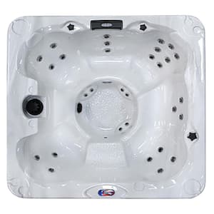 7-Person 30-Jet Premium Acrylic Bench Bath White Spa Hot Tub with Backlit LED Waterfall