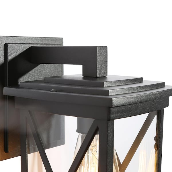 LNC Modern Black Rectangle Outdoor Wall lantern Sconce 1
