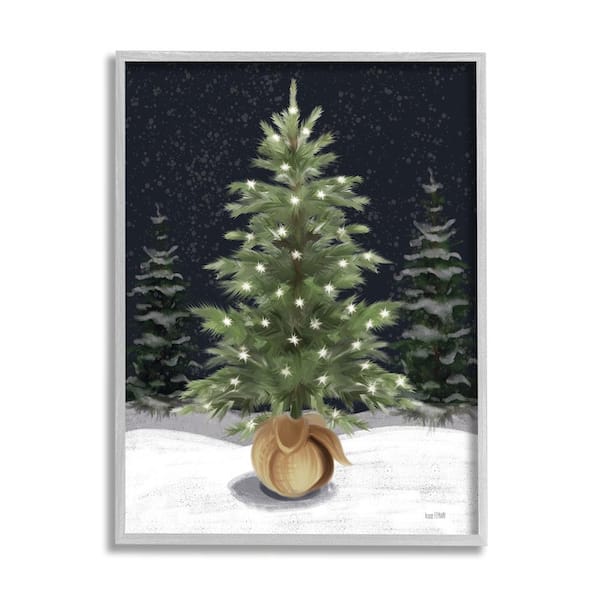 Stupell Industries Christmas Tree Snow Scene by House Fenway 1-Piece Framed Graphic Print Nature Poster Art Print 30 in. x 24 in.