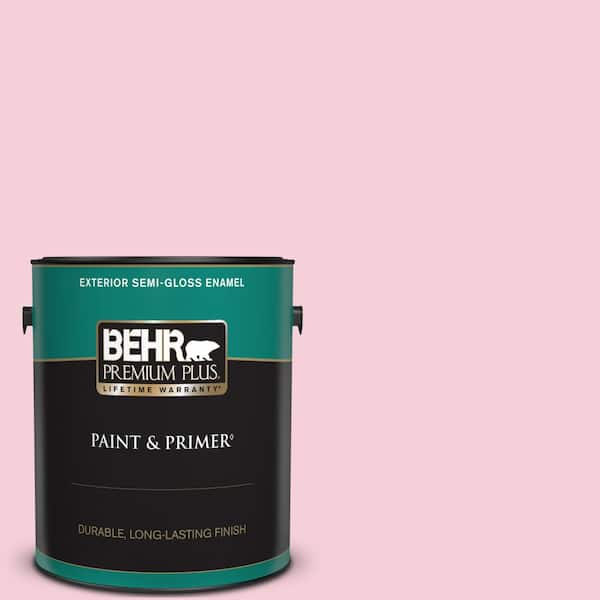 BEHR PREMIUM PLUS 1 gal. #120C-1 April Blush Semi-Gloss Enamel Exterior Paint & Primer