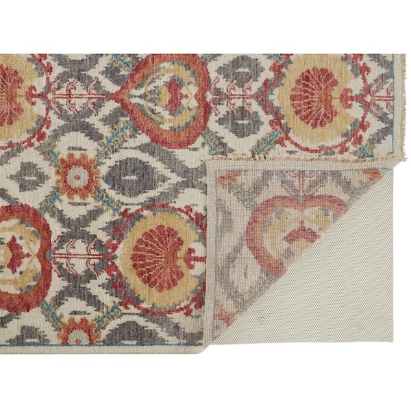 Orange and Ivory Floral 10 ft. x 13 ft. Area Rug