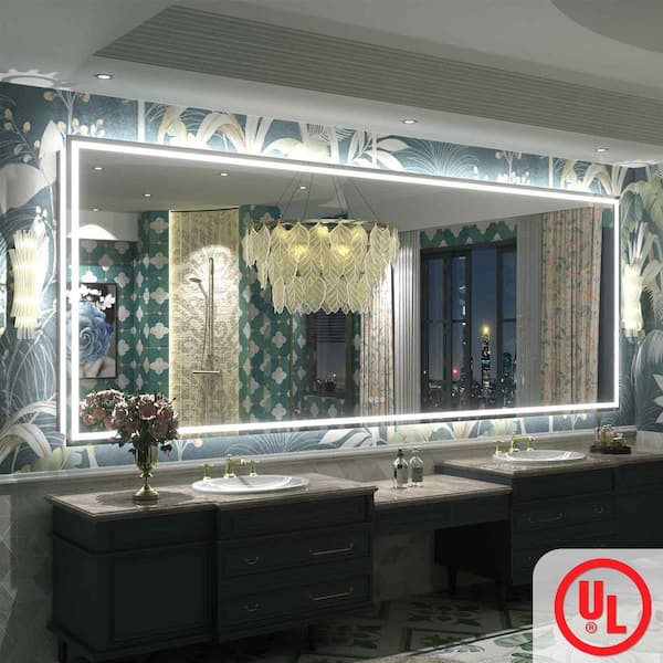 110 in.W x 40 in.H Rectangular Frameless UL Certified Front&Back LED Anti-Fog Tempered Glass Wall Bathroom Vanity Mirror