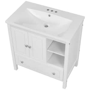 30 in. W x 18 in. D x 32 in. H Bathroom Vanity with Sink White Bathroom Cabinet with Solid Ceramics Top