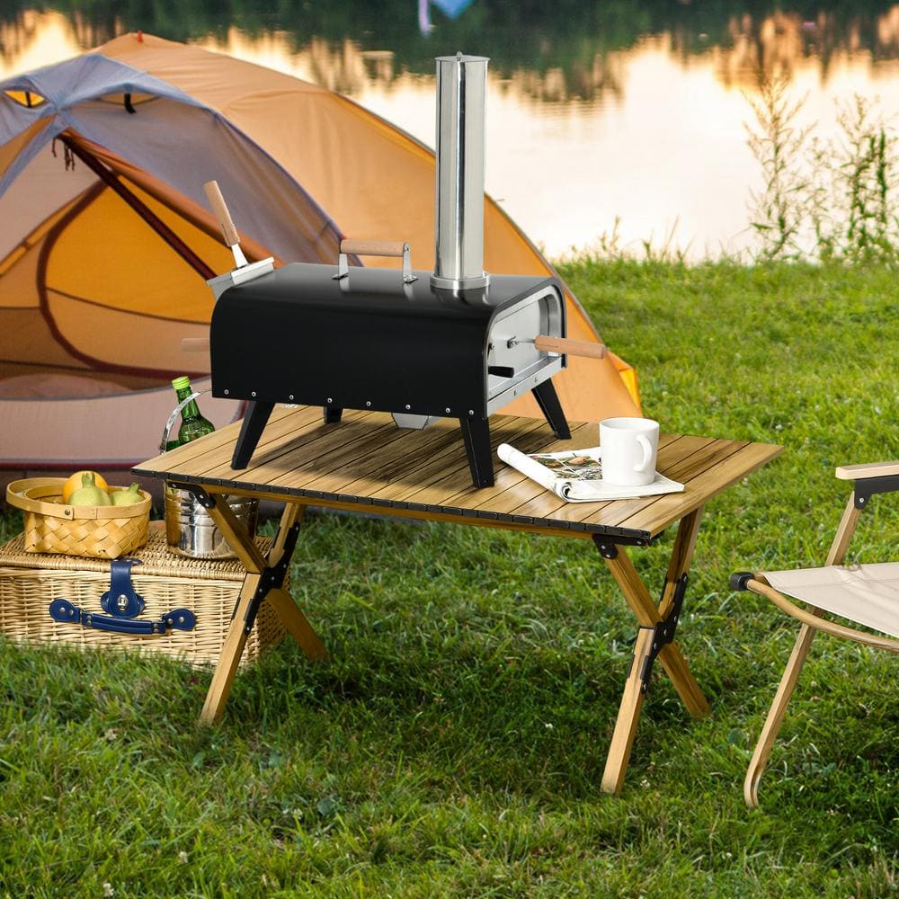 Portable Black Stainless Steel Outdoor Pizza Oven with Rotating Stone