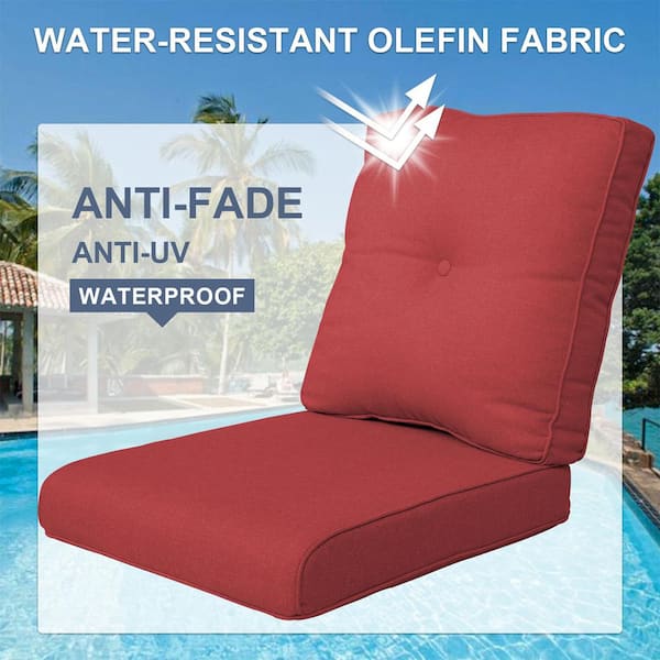 22 in. x 24 in. 2-Piece CushionGuard Outdoor Lounge Chair Deep Seat Replacement Cushion Set in Red