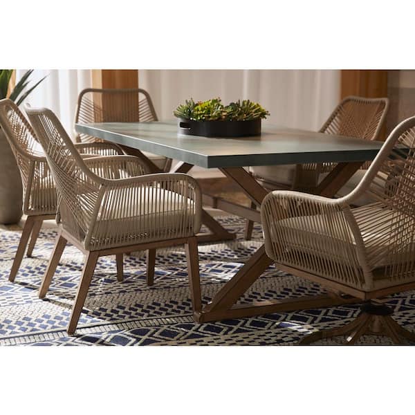 Hampton bay haymont stationary steel wicker outdoor patio dining chair with beige cushion discount