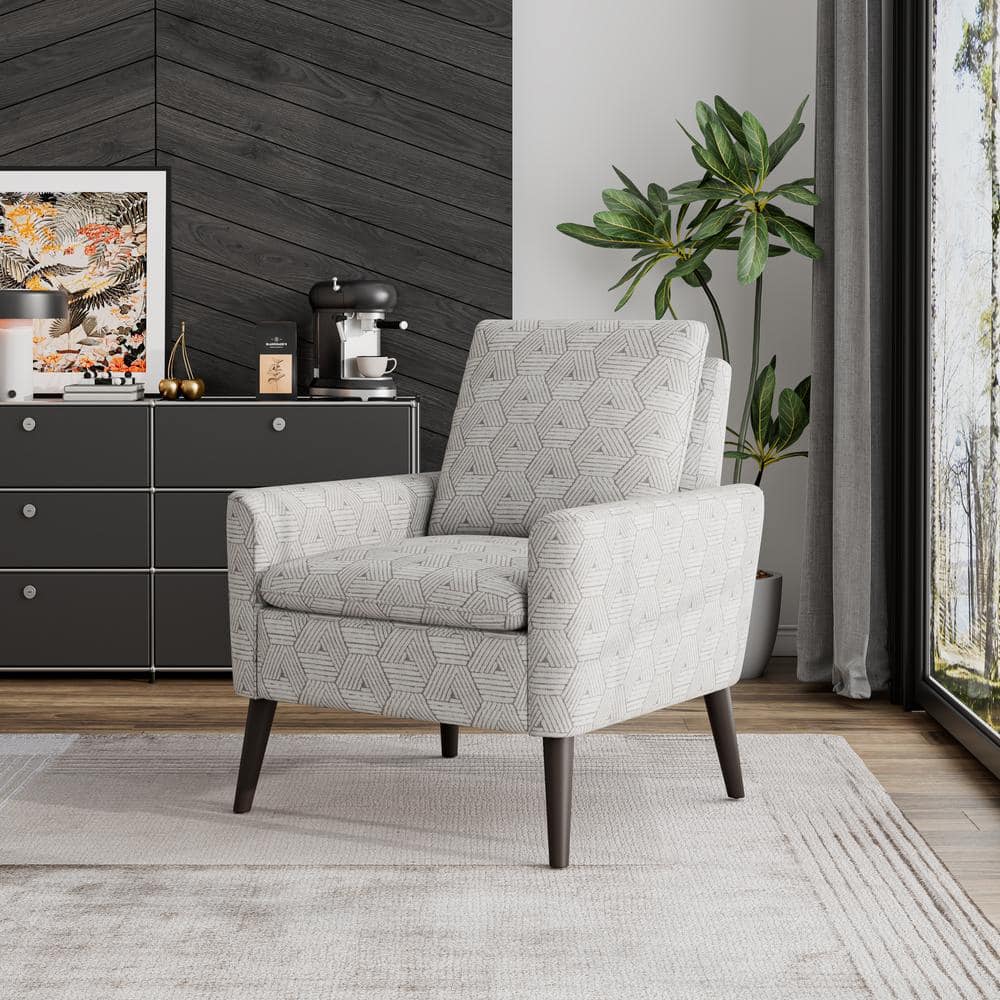 Mid-Century Modern Stone Honeycomb Fabric Accent Chair with Wood Legs