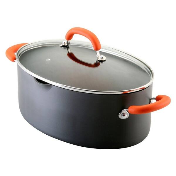 Rachael Ray 8 qt. Nonstick Hard Anodized Covered Pasta Pot with Orange Handles-DISCONTINUED