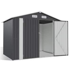 Black 8 ft. W x 6 ft. D Outdoor Galvanized Steel Storage Metal Shed with Double Lockable Doors for Backyard 48 sq. ft.