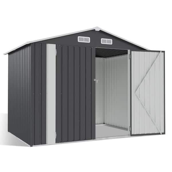 Sizzim Black 7.7 ft. W x 5.7 ft. D Storage Metal Shed with Lockable Doors, Vents, Galvanized Steel Frame for Patio (39 sq. ft.)