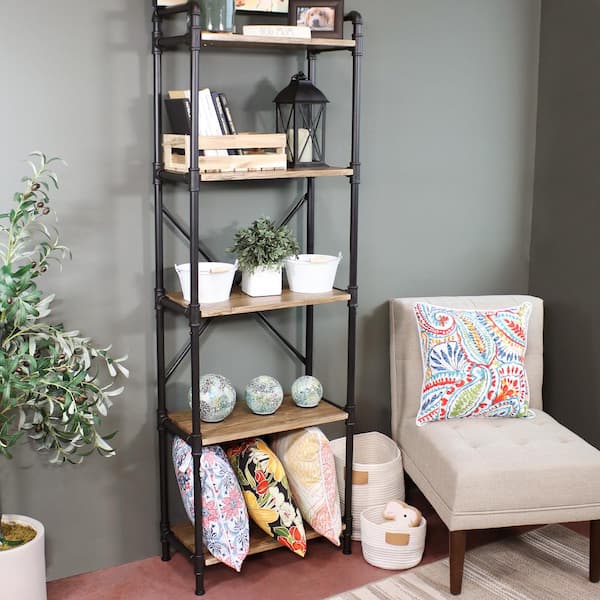 Sunnydaze 3 Shelf Industrial Style Freestanding Etagere Bookshelf with Wood  Veneer Shelves - Teak Veneer