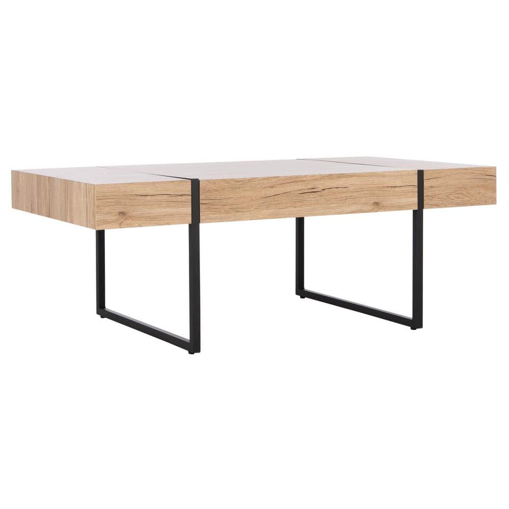 Tristan Natural Black 48" Rectangular Wood Metal Coffee Table