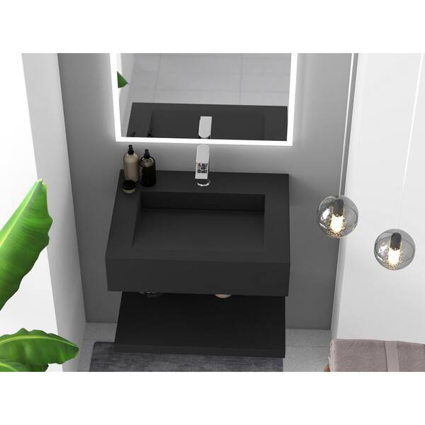 castellousa Pyramid 24 in. Wall Mount Solid Surface Single Basin  Rectangular Bathroom Non Vessel Sink in Matte Black CB-GM-2053-24-B - The  Home Depot