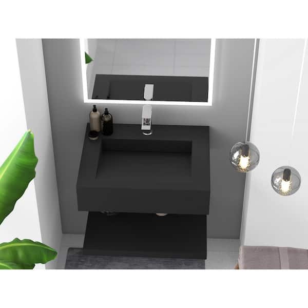 Pyramid 24 in. Wall Mount Solid Surface Single Basin Rectangular Bathroom Non Vessel Sink in Matte Black