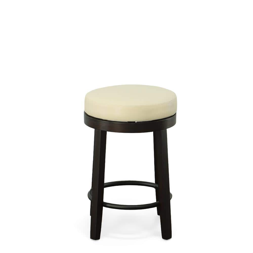Era 24" Cream and Espresso Swivel Leatherette Counter Stool, Set of 2