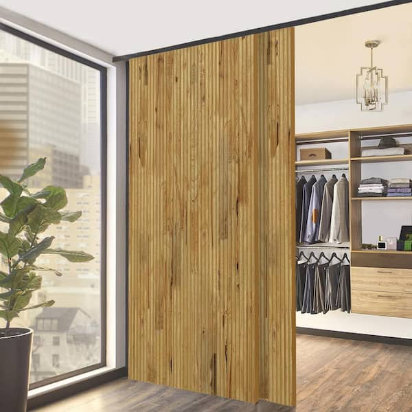 CALHOME 60 in. x 96 in. Hollow Core Natural Solid Wood Finished Interior Double Sliding Closet Doors, Natural Wood