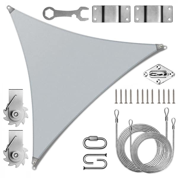 Super Ring 30 ft. x 30 ft. x30ft. Triangle Sun Shade Sail with Winch Kit-Grey