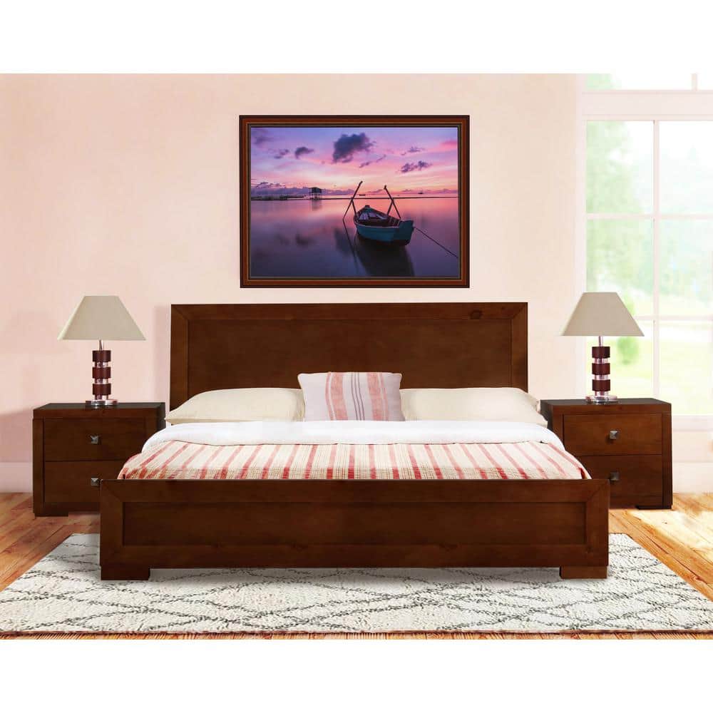 Trent Queen-Size Pine Wood Platform Bed in Walnut Finish