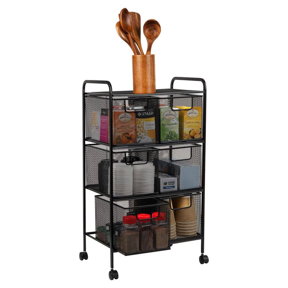 Black Mesh 6-Drawer Rolling Storage Cart with Steel Frame