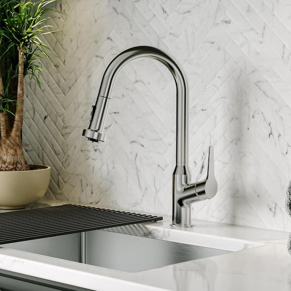 Scottsdale 16 in.Tall Single Handle Pull Down Sprayer Kitchen Faucet with 360° Spout Swivel in Spot-Free Stainless Steel