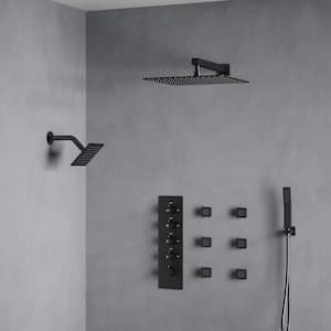 15-Spray Fixed and Handheld Shower Head with 16 in. Wall Mount Dual Shower Heads in Black