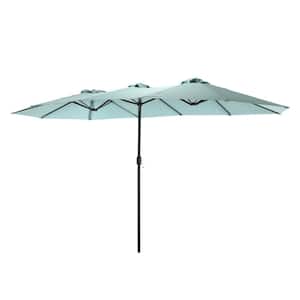 15 ft. Large Double Sided Steel Outdoor Patio Umbrella with Crank in Light Green