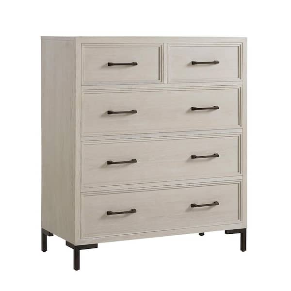 Alpine Furniture Bradley 40 in. 5-Drawer Wood Chest of Drawers, Antique White