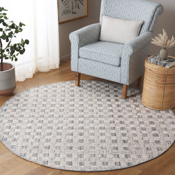 Renewal 6 ft. x 6 ft. Gray Lattice Fringe Round Area Rug