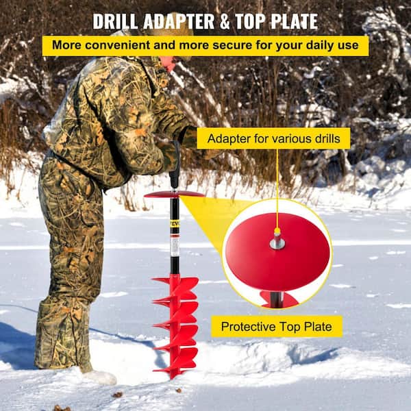 Fockety Ice Auger, 6 Inch Diameter Nylon Electric Ice Fishing Auger with  Centering Point Blade & Drill Adapter, 28 Inch Length Cordless Ice Drill