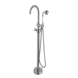 2-Handle Freestanding Tub Faucet with Hand Shower Head in Brushed Nickel