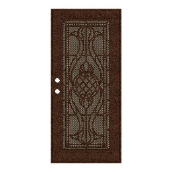 Unique Home Designs 36 in. x 80 in. Manchester Copperclad Left-Hand Surface Mount Security Door with Brown Perforated Metal Screen