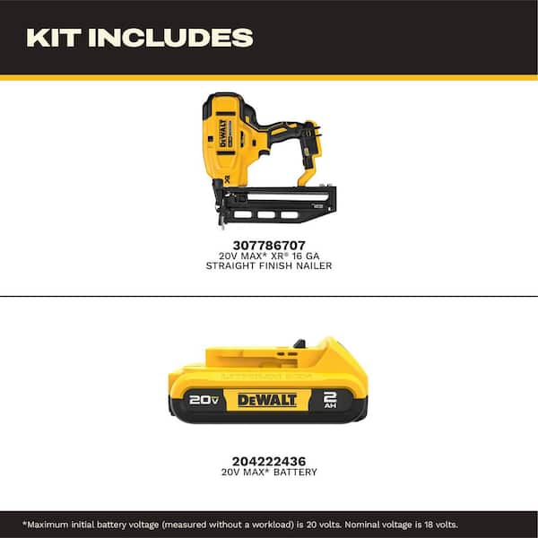 20V MAX Lithium-Ion Cordless XR 16-Gauge Finish Nailer with 20V Maximum 2.0Ah Compact Lithium-Ion Battery